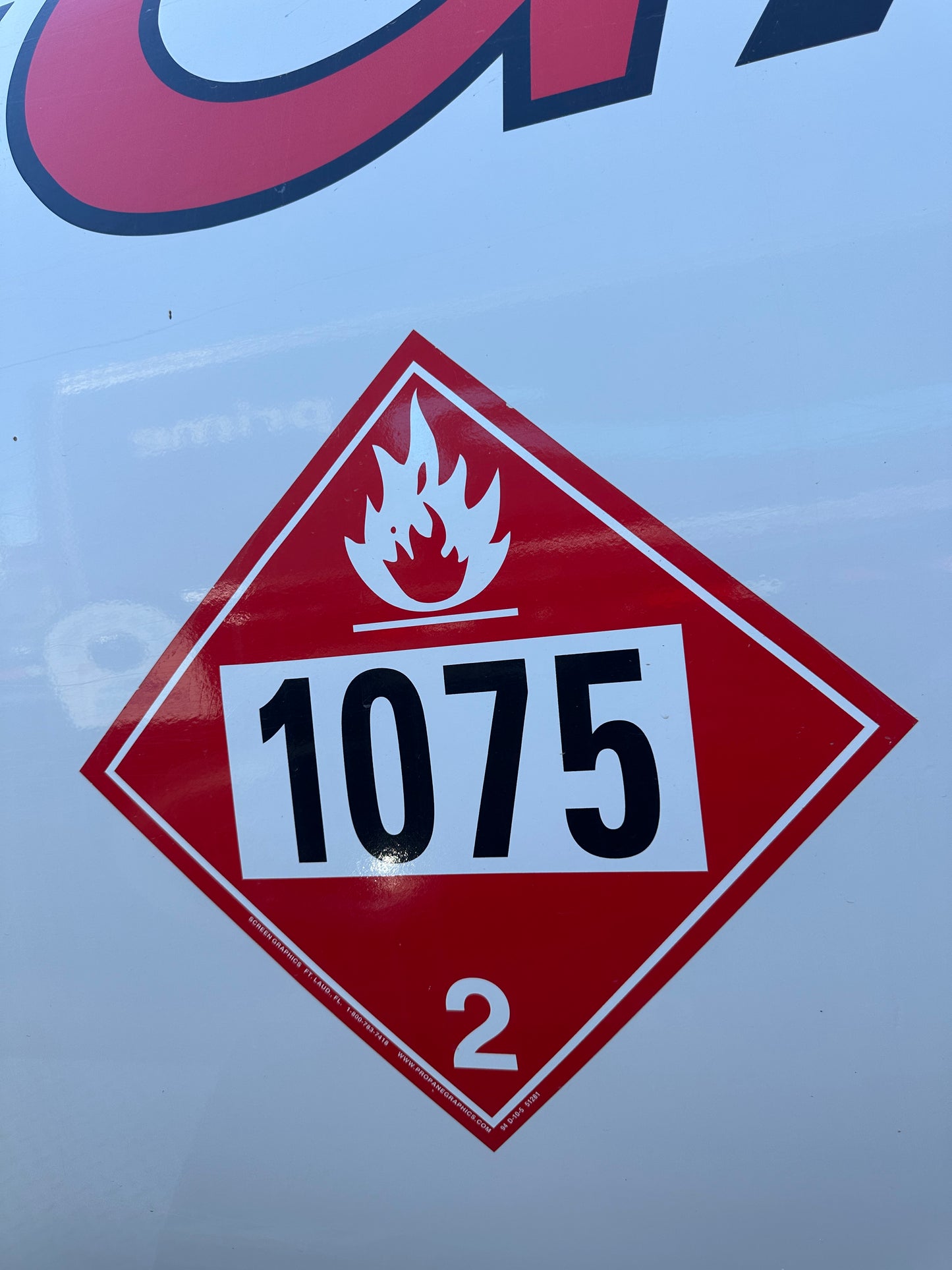 Hazard Class 2: Flammable Gas UN # 1075 Placard Sign | Transportation Placards Decal Stickers