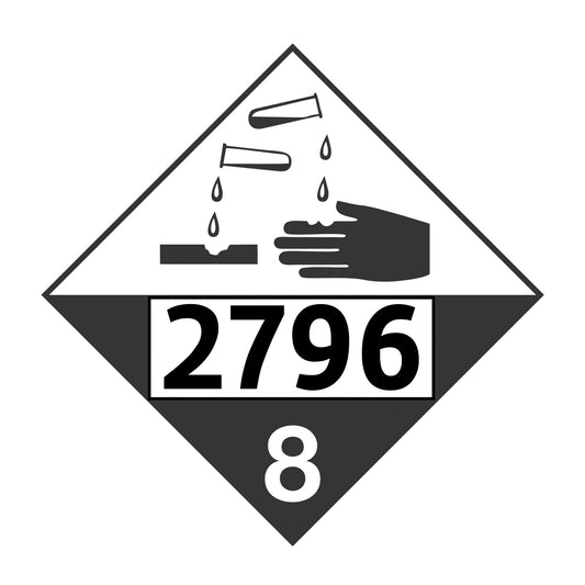 Hazard Class 8: Corrosive UN # 2796 Placard Sign | Transportation Placards Decal Stickers