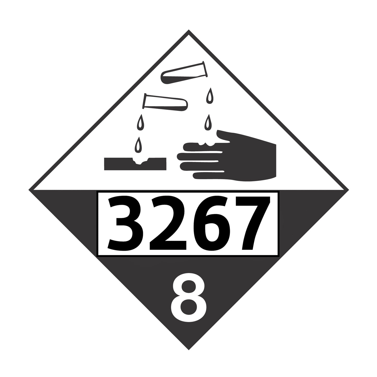 Hazard Class 8: Corrosive UN # 3267 Placard Sign | Transportation Placards Decal Stickers