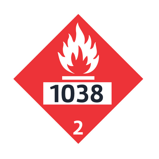 Hazard Class 2: Flammable Gas UN # 1038 Placard Sign | Transportation Placards Decal Stickers