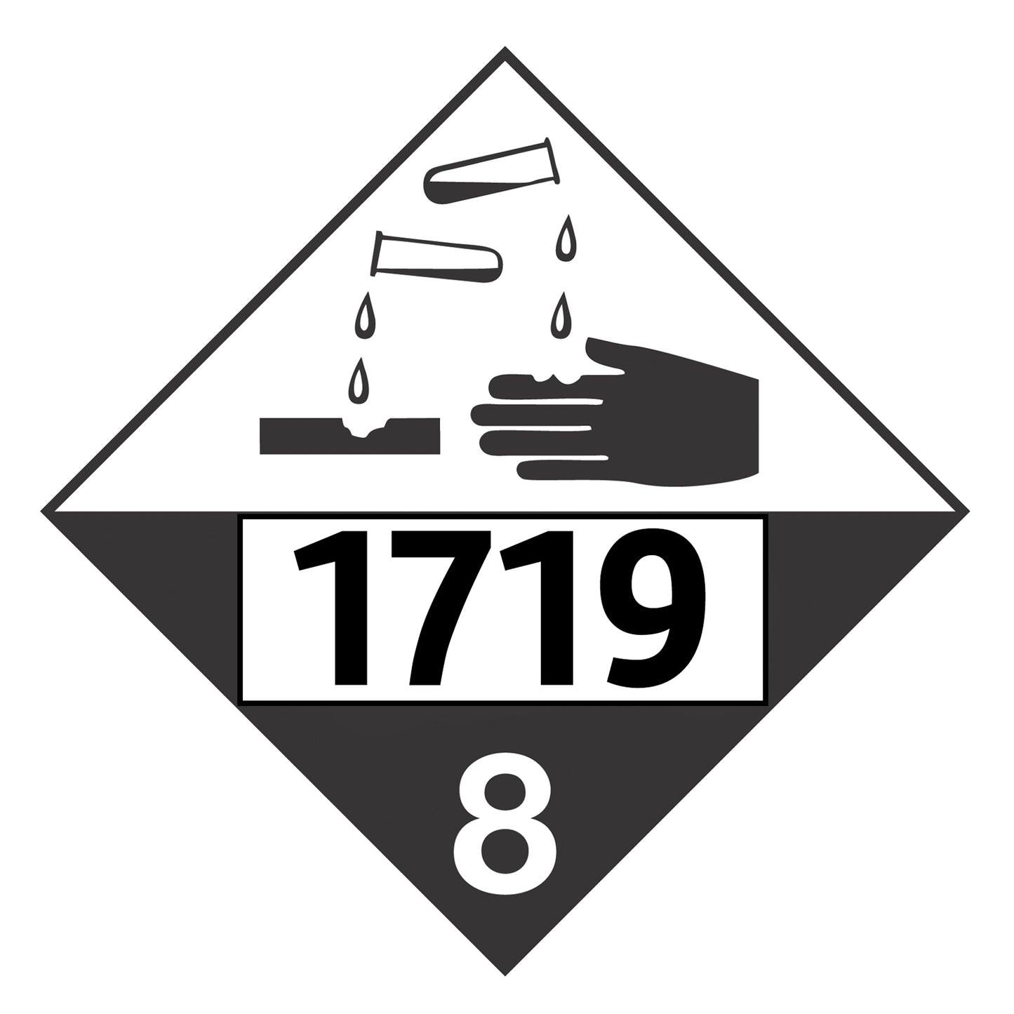 Hazard Class 8: Corrosive UN # 1719 Placard Sign | Transportation Placards Decal Stickers