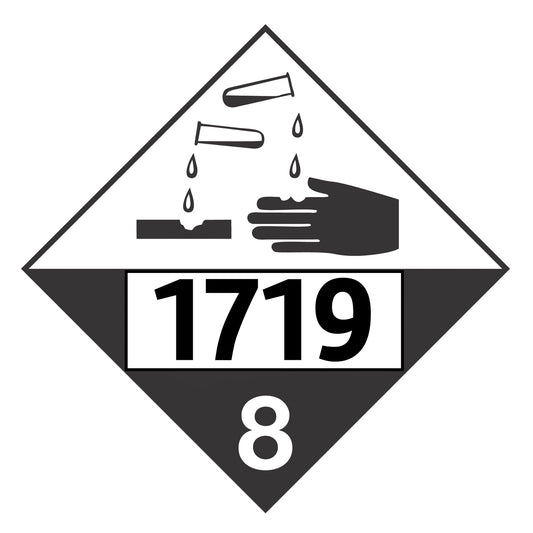 Hazard Class 8: Corrosive UN # 1719 Placard Sign | Transportation Placards Decal Stickers