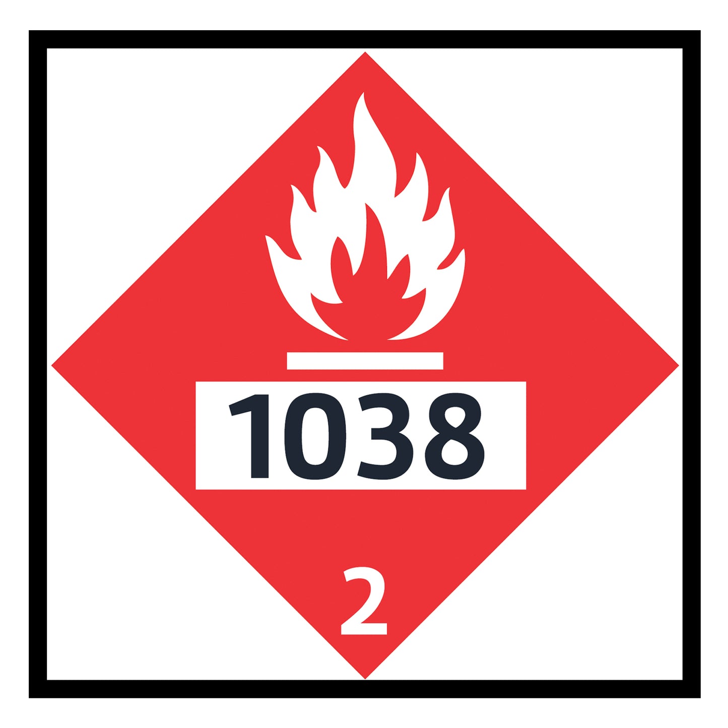 Hazard Class 2: Flammable Gas UN # 1038 Placard Sign With White Background For Trains | Transportation Placards Decal Stickers