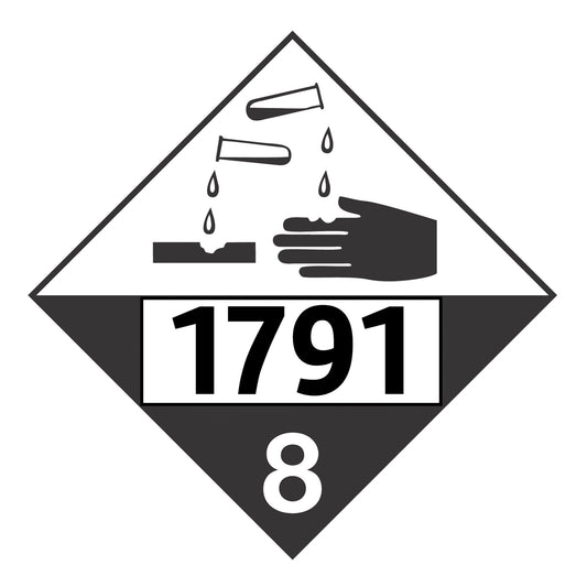 Hazard Class 8: Corrosive UN # 1791 Placard Sign | Transportation Placards Decal Stickers