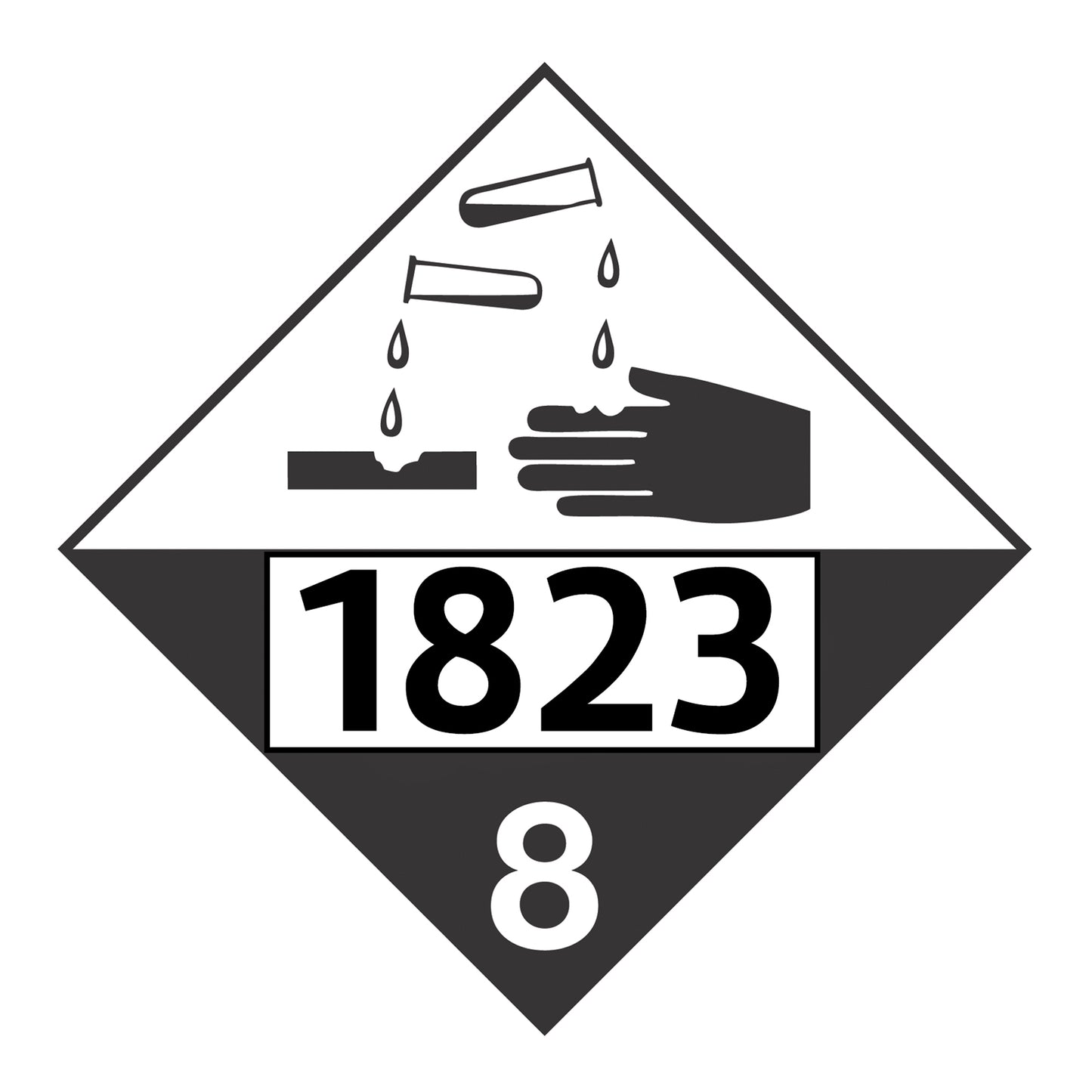 Hazard Class 8: Corrosive UN # 1823 Placard Sign | Transportation Placards Decal Stickers