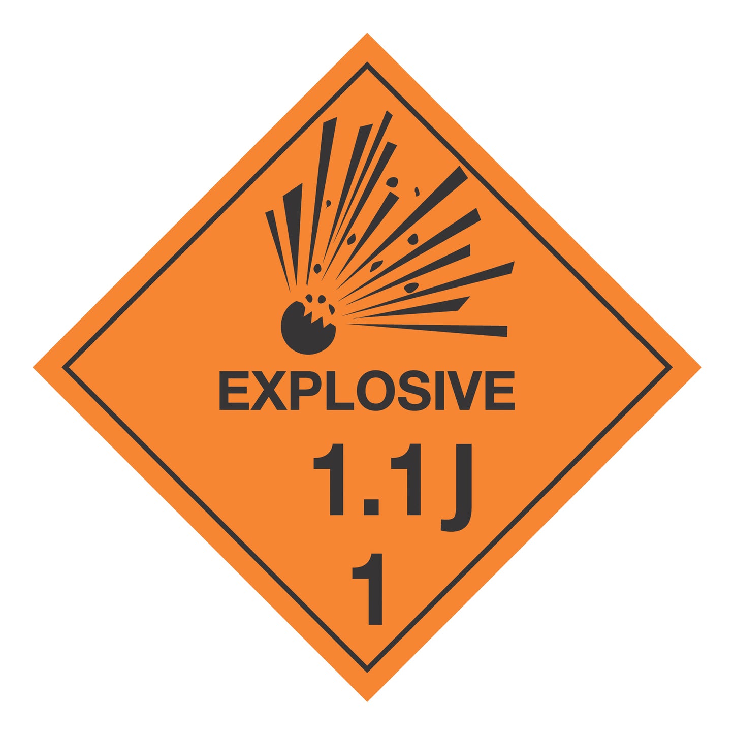 Hazard Class 1: Explosive 1.1J Placard Sign | Transportation Placards Decal Stickers