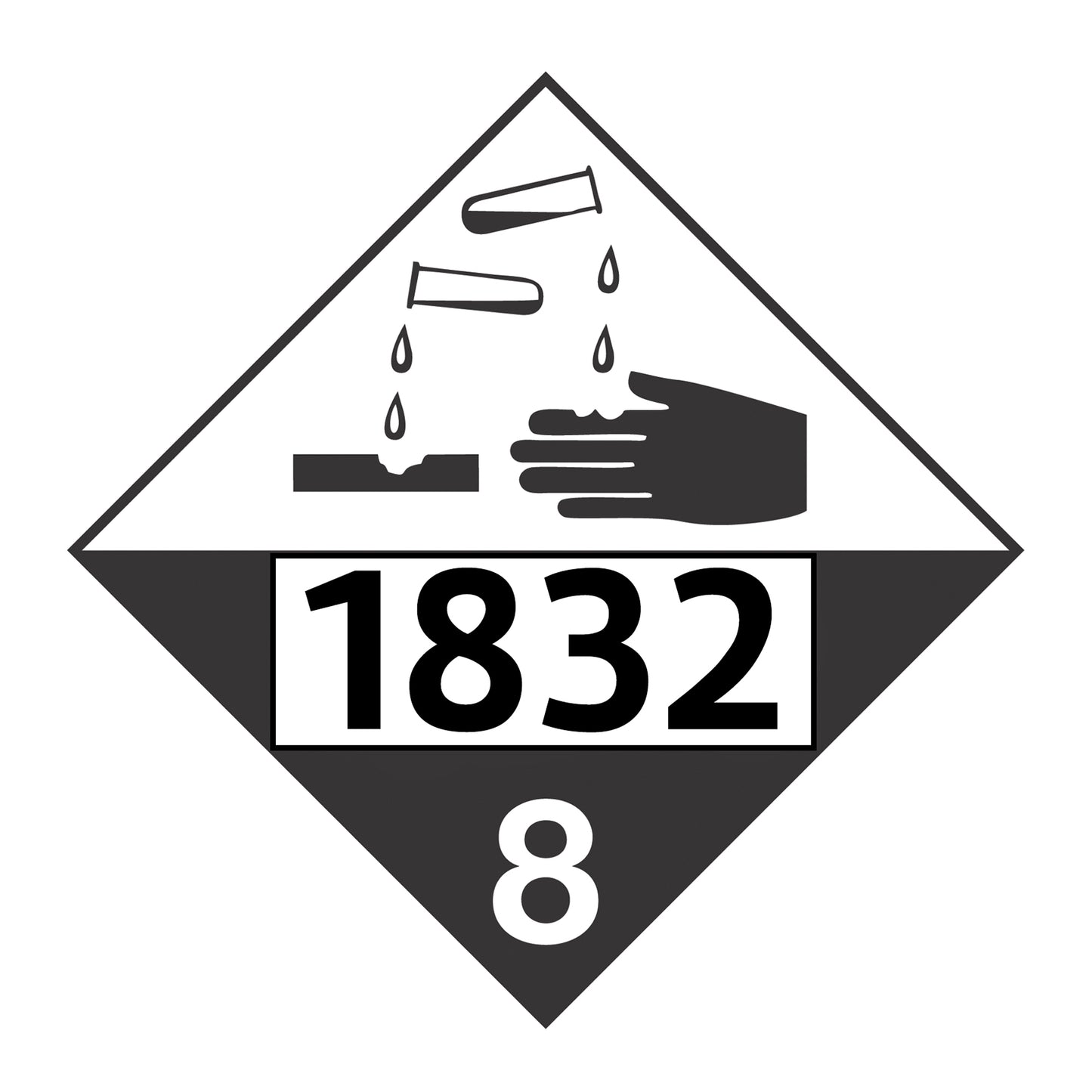 Hazard Class 8: Corrosive UN # 1832 Placard Sign | Transportation Placards Decal Stickers