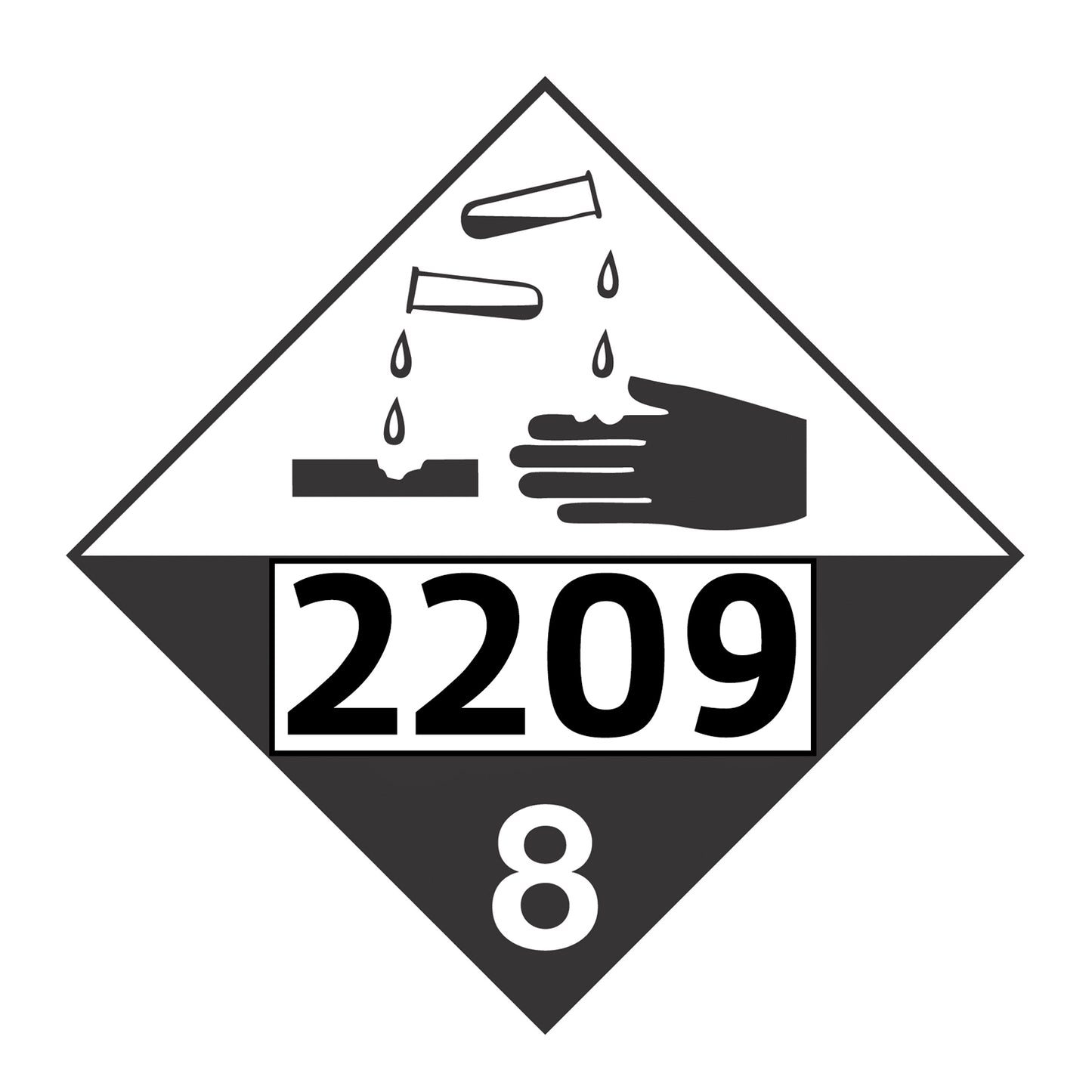 Hazard Class 8: Corrosive UN # 2209 Placard Sign | Transportation Placards Decal Stickers